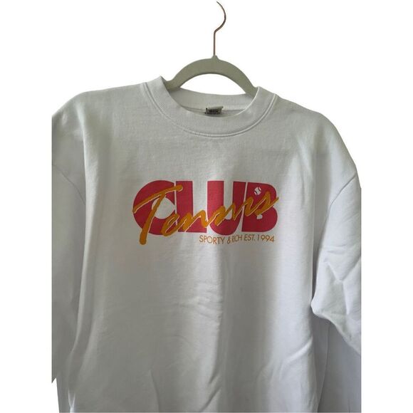 Sporty & Rich Crew Neck Tennis Club Cotton Sweatshirt Men’s White Size Small - Picture 2 of 5